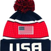 USA Flag Adult Unisex Pom Pom Winter Soccer Beanie